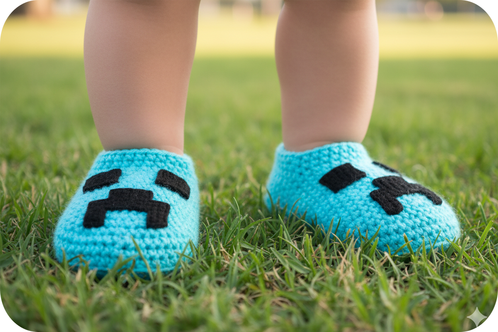 Crochet Minecraft Creeper Slippers Kit – DIY Gift Set for Beginners